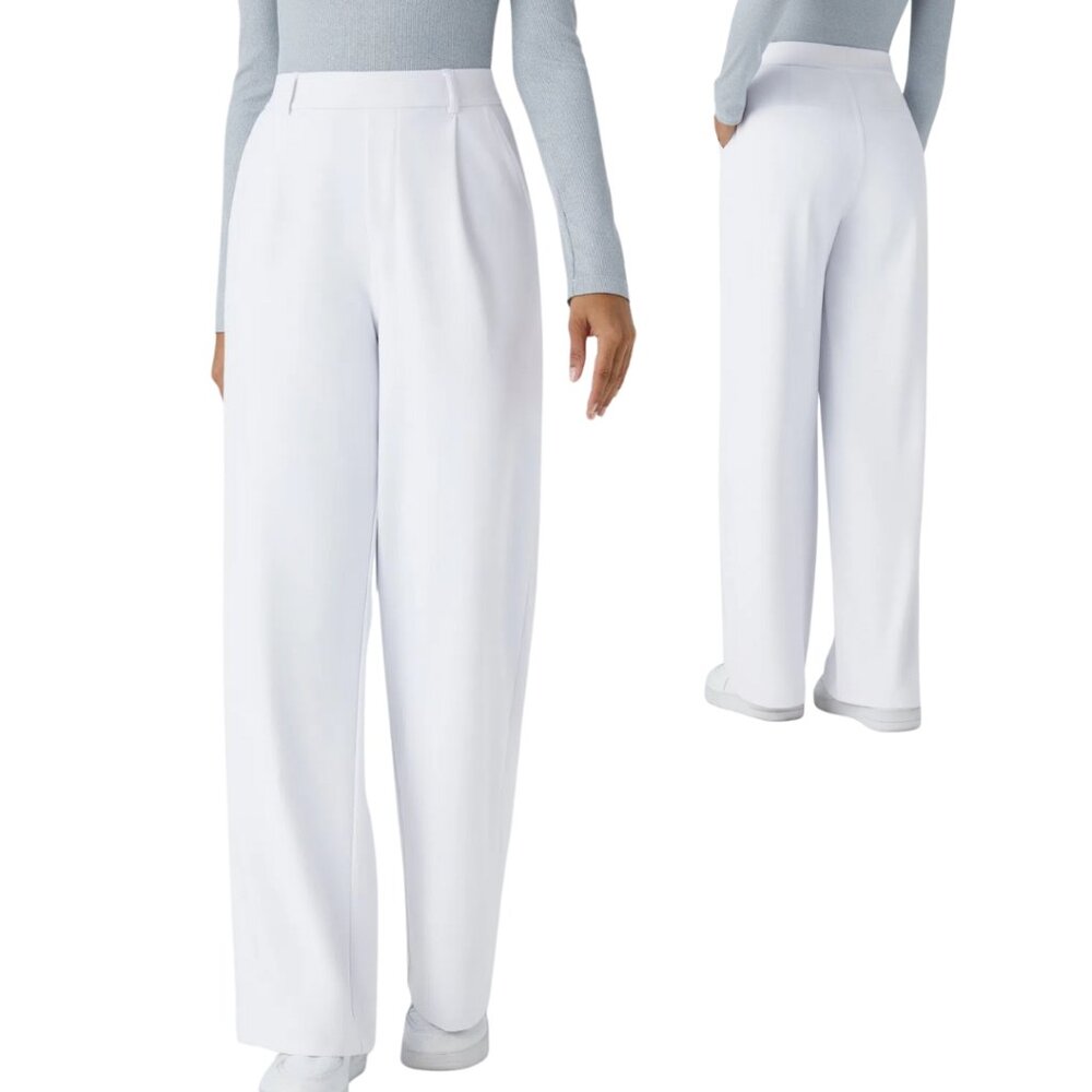 HALARA Flex‎ Pleated Straight Leg Stretch Fit White Work Pants Medium Tall NWOT
